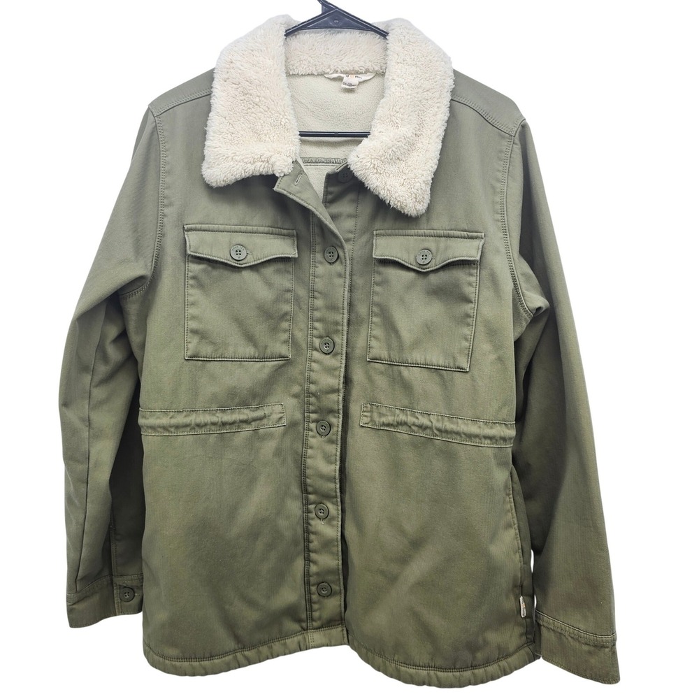 Hang Ten Womens Olive Green Utility Jacket Sherpa Collar Fleece Lined Size Large